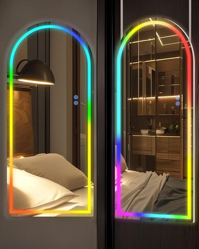 Antok Full Length Mirror with LED Light, Full Length Mirror Over The Door, 48'' x 20'' Hanging Mirror, Rectangular Wall Mirror, Light Up Door Mirror with 3 Dimmable Colors Lighting in Saudi Arabia