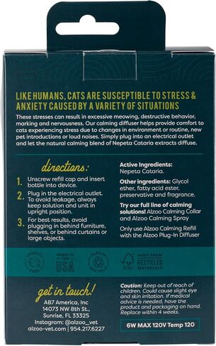 Calming Diffuser Refill for Cats, Helps Reduce Unwanted Stress-Induced Behavior, 100% Plant-Based Active Ingredients, Covers Up to 500 Sq. Ft, 1.52 Fl. Oz. in Kuwait