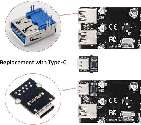 xiwai USB C Type-C Female Socket DIY OEM Connector with VL160 Chipset Replace for USB3.0 Type-A Female DIP Type DC 5V Power PCI-e Card Motherboard Laptop in Saudi Arabia