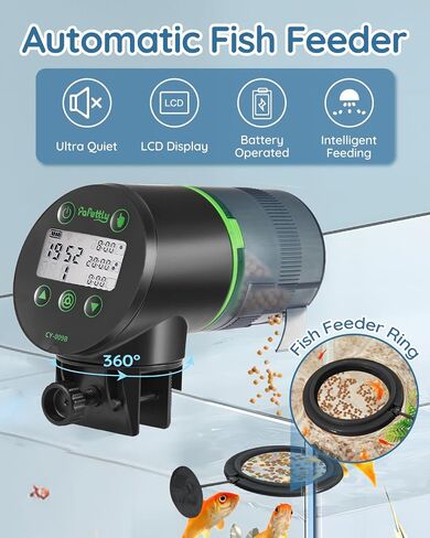 Automatic Fish Feeder for Aquarium - Fish Feeder Automatic Dispenser with Feeding Ring, Moisture-Proof Auto Fish Feeder with Timer, Fish Food Vacation Feeder with 2 AAA Batteries Included in Kuwait