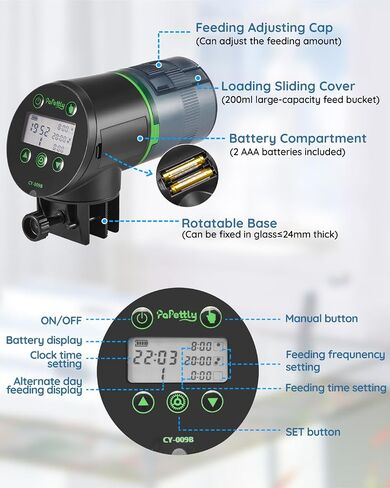 Automatic Fish Feeder for Aquarium - Fish Feeder Automatic Dispenser with Feeding Ring, Moisture-Proof Auto Fish Feeder with Timer, Fish Food Vacation Feeder with 2 AAA Batteries Included in Kuwait