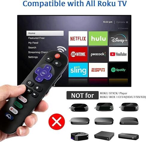 (عبوة من قطعتين) جهاز تحكم عن بعد بديل فقط لتلفزيون Roku، متوافق مع أجهزة التلفاز الذكية TCL Roku/Hisense Roku/Onn Roku/Philips Roku (ليس للعصا والصندوق)، أسود in Saudi Arabia