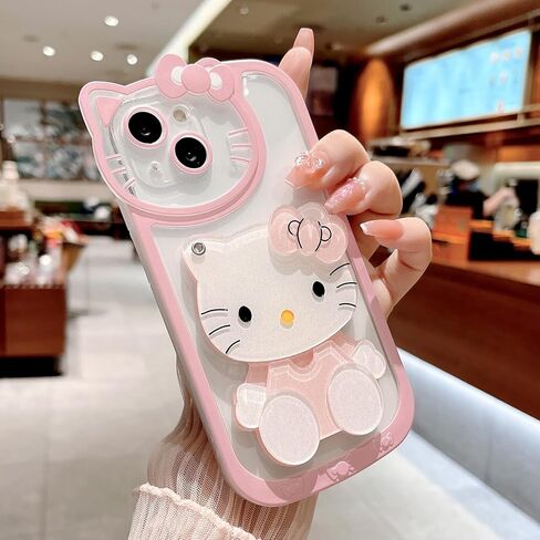 حافظة لهاتف آيفون 14 برو ماكس Kawaiii كارتون وردي مرآة مكياج ناعمة غطاء هاتف واقي غطاء هاتف للفتيات والنساء in Kuwait