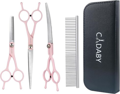 Dog Grooming Scissors Kit, 3 in 1 Dog Grooming Scissors with Safety Tips, Professional Stainless Steel Dog Scissors for Grooming, Pet Grooming Shears for Dog, Cat in Saudi Arabia