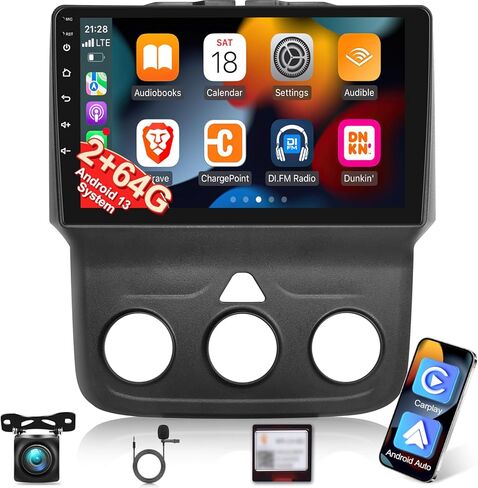EKAT Car Radio for Dodge RAM 1500 2500 3500 2013-2018 (Only for Manual A/C), [2G+64G] Android 13 Touch Screen Stereo, Carplay/Android Auto/HiFi Audio/SWC/Bluetooth/WiFi Hotspot in Saudi Arabia