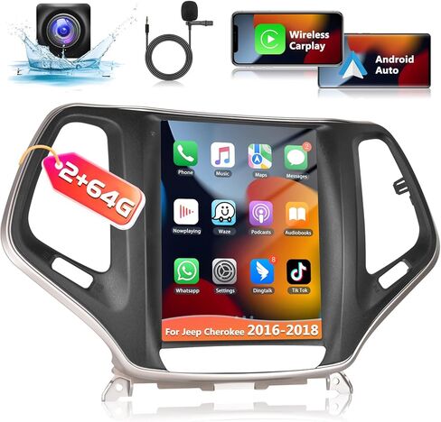 Podofo for Jeep Cherokee 2013-2018 Car Stereo Radio [2+64G] with Wireless Apple CarPlay Android Auto, 9.7" Touch Screen Bluetooth Audio with GPS Navigation Mirror Link WiFi RDS Hi-Fi Backup Camera MIC in Saudi Arabia