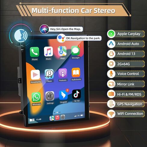 Podofo for Jeep Cherokee 2013-2018 Car Stereo Radio [2+64G] with Wireless Apple CarPlay Android Auto, 9.7" Touch Screen Bluetooth Audio with GPS Navigation Mirror Link WiFi RDS Hi-Fi Backup Camera MIC in Saudi Arabia
