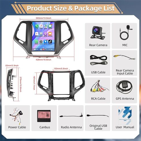 Podofo for Jeep Cherokee 2013-2018 Car Stereo Radio [2+64G] with Wireless Apple CarPlay Android Auto, 9.7" Touch Screen Bluetooth Audio with GPS Navigation Mirror Link WiFi RDS Hi-Fi Backup Camera MIC in Saudi Arabia