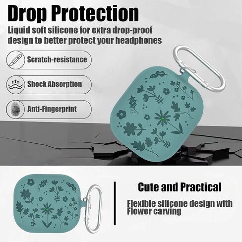 Flower Engraved Case Compatible with Samsung Galaxy Buds3 Pro/Galaxy Buds3 with Keychain, Soft Silicone Full Shockproof Protective Cover for Galaxy Buds3 Pro, Front LED Visible in Saudi Arabia