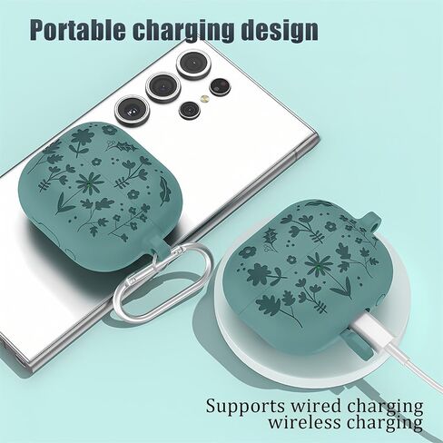 Flower Engraved Case Compatible with Samsung Galaxy Buds3 Pro/Galaxy Buds3 with Keychain, Soft Silicone Full Shockproof Protective Cover for Galaxy Buds3 Pro, Front LED Visible in Saudi Arabia