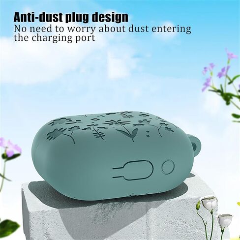 Flower Engraved Case Compatible with Samsung Galaxy Buds3 Pro/Galaxy Buds3 with Keychain, Soft Silicone Full Shockproof Protective Cover for Galaxy Buds3 Pro, Front LED Visible in Saudi Arabia