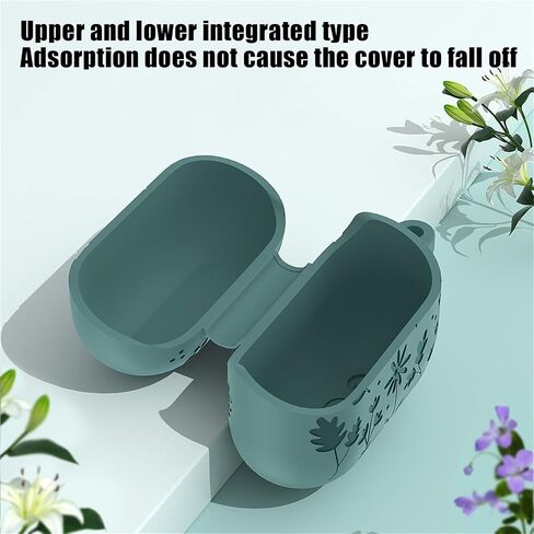 Flower Engraved Case Compatible with Samsung Galaxy Buds3 Pro/Galaxy Buds3 with Keychain, Soft Silicone Full Shockproof Protective Cover for Galaxy Buds3 Pro, Front LED Visible in Saudi Arabia
