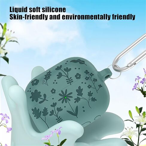 Flower Engraved Case Compatible with Samsung Galaxy Buds3 Pro/Galaxy Buds3 with Keychain, Soft Silicone Full Shockproof Protective Cover for Galaxy Buds3 Pro, Front LED Visible in Saudi Arabia