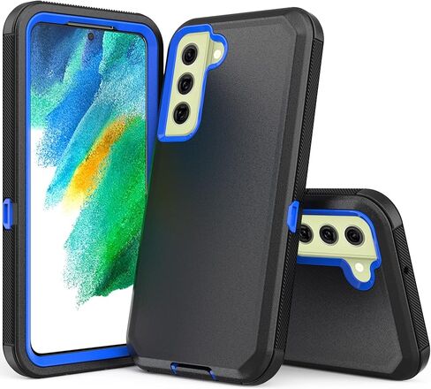 مصمم لهاتف Samsung Galaxy S21 FE 5G مع مشبك حزام ومسند، حماية لكامل الجسم متعدد الطبقات وشديد التحمل لهاتف Samsung Galaxy S21 FE 5G 6.4 بوصة (أسود + أزرق) in Saudi Arabia