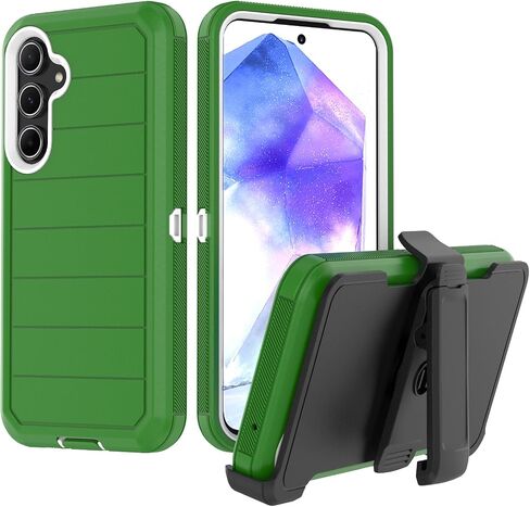 for Samsung Galaxy A55 5G Case with Belt Clip & Kickstand, Full-Body Protection Multi Layers Rugged Case with Belt Holster for Samsung Galaxy A55 5G (Black) in Saudi Arabia