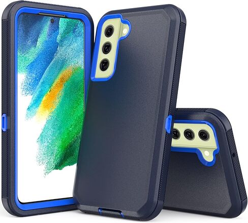 مصمم لهاتف Samsung Galaxy S21 FE 5G مع مشبك حزام ومسند، حماية لكامل الجسم متعدد الطبقات وشديد التحمل لهاتف Samsung Galaxy S21 FE 5G 6.4 بوصة (أسود + أزرق) in Kuwait