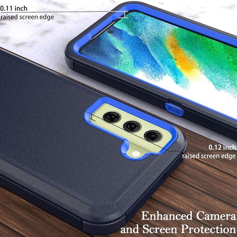 مصمم لهاتف Samsung Galaxy S21 FE 5G مع مشبك حزام ومسند، حماية لكامل الجسم متعدد الطبقات وشديد التحمل لهاتف Samsung Galaxy S21 FE 5G 6.4 بوصة (أسود + أزرق) in Kuwait