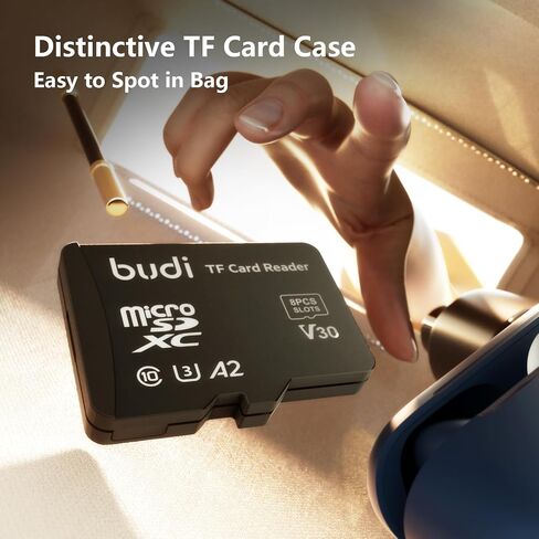 قارئ بطاقة الذاكرة BUDI Micro SD مع 8 فتحات، حافظة تخزين بطاقة الذاكرة على شكل TF تدعم توافق USB من النوع C وUSB مع iPhone 15/14/13/12/11/Pro Max/الأجهزة اللوحية/Android/Mac/الكمبيوتر/الكاميرا in Saudi Arabia
