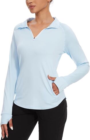 M MOTEEPI Long Sleeve Shirts for Women with Thumb Hole Quick-Dry Womens Golf Shirt Pullover UPF 50+ Ladies Sun Shirts in Kuwait