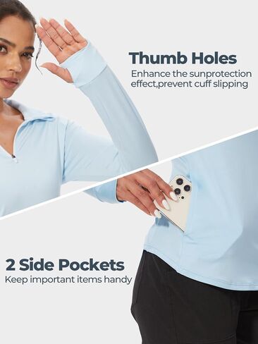 M MOTEEPI Long Sleeve Shirts for Women with Thumb Hole Quick-Dry Womens Golf Shirt Pullover UPF 50+ Ladies Sun Shirts in Kuwait