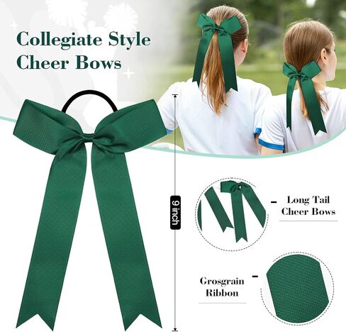 DEEKA 16 PCS Collegiate Style Long Tail Skinny Ponytail Holders - Handmade Bows for Girls, Teens, Softball, Cheerleaders, Sports - Red in Kuwait