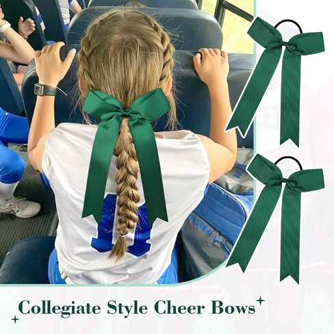 DEEKA 16 PCS Collegiate Style Long Tail Skinny Ponytail Holders - Handmade Bows for Girls, Teens, Softball, Cheerleaders, Sports - Red in Kuwait