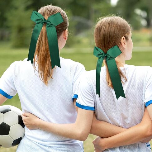 DEEKA 16 PCS Collegiate Style Long Tail Skinny Ponytail Holders - Handmade Bows for Girls, Teens, Softball, Cheerleaders, Sports - Red in Kuwait