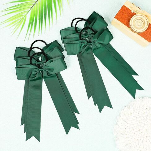 DEEKA 16 PCS Collegiate Style Long Tail Skinny Ponytail Holders - Handmade Bows for Girls, Teens, Softball, Cheerleaders, Sports - Red in Kuwait