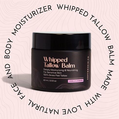 Beef Tallow for Skin (Unscented 2 oz) - Whipped Tallow Balm for Face and Body - Natural Moisturizer for Sensitive Dry Skin - Handmade Body Butter - 100% Grass-Fed - Gentle Skincare Cream - Belly Butter Lotion in Saudi Arabia