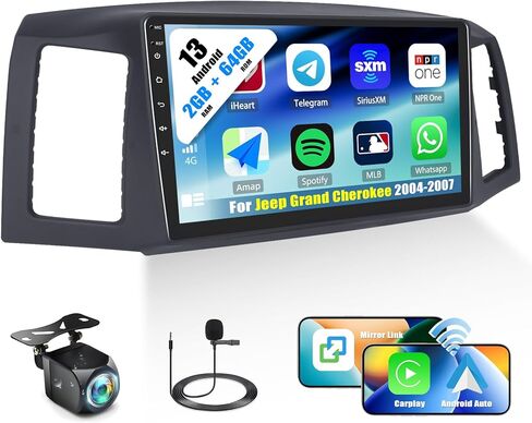 [2+64G] ستيريو سيارة Android 13 لسيارة Jeep Grand Cherokee 2004-2007 مع Apple Carplay اللاسلكي وAndroid Auto، راديو سيارة بشاشة لمس 10.1 بوصة مع وصلة مرآة بلوتوث FM/RDS WiFi GPS SWC+ كاميرا احتياطية in Saudi Arabia