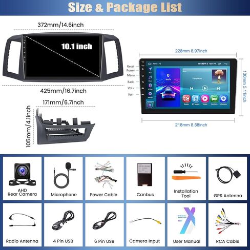 [2+64G] ستيريو سيارة Android 13 لسيارة Jeep Grand Cherokee 2004-2007 مع Apple Carplay اللاسلكي وAndroid Auto، راديو سيارة بشاشة لمس 10.1 بوصة مع وصلة مرآة بلوتوث FM/RDS WiFi GPS SWC+ كاميرا احتياطية in Saudi Arabia