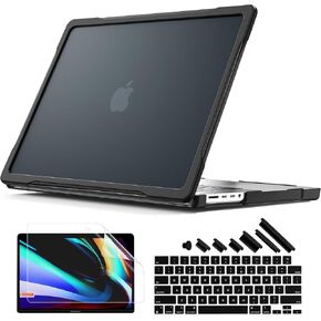 Batianda Ultimate Protection Case for M3 New MacBook Pro 16 inch Model A2991/A2780/A2485 (M2 M1 Pro/Max Chip) 2023 2021 Release Matte Carbon Fiber Edges Shockproof with Keyboard Cover Protector,Black
