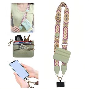 Strap for Phone with Wallet Crossbody, Iphone Case with Crossbody Strap Cross Body Phone String with Zipper Wallet Pouch, Adjustable Phone Strap Crossbody (White)