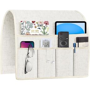 Joywell Remote Holder for Recliner Armchair Caddy Couch Armrest Organizer Non Slip Sofa Arm Chair Caddie with 6 Pocket Storage for Magazine, Tablet, Phone, iPad, Think Linen, Greyish Beige