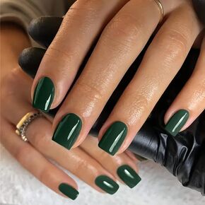 Dark BrownPress on Nails Short, Fall Handmade Square Fake Nails Reusable，Fit Perfectly Glossy Glue On Nails in 12 Sizes - 24 Pcs Soft Gel Glue On Nails Kit for Woman