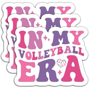 (3Pcs) in My Volleyball Era Retro Sticker Volleyball Lover Volleyball Sticker Waterproof Vinyl Decals for Books Laptops Phones Tumblers Water Bottles and More, Size 3" x 2.4" Inch