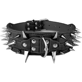 New Spiked Dog Collar Protecting The Dog's Neck from Bitting Sharp Spiked Studded Collar for Dogs 2" Width Collar Black Medium Fit for Neck Girth from 16.5" to 19.5"