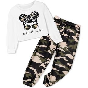 Toddler Girl Outfits Long Sleeve Printed Crop Tops + Camouflage Pants 2pcs Fall Winter Clothes Set