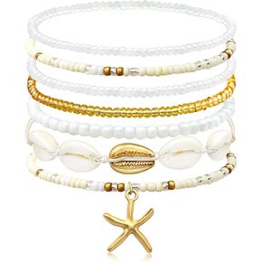 شل الصيف أساور الشاطئ للنساء أساور صدف بوهو الطبقات مطرز أساور مجموعة أساور نجم البحر اليدوية تمتد أساور الصيف الشاطئ مجوهرات اكسسوارات الهدايا in Kuwait