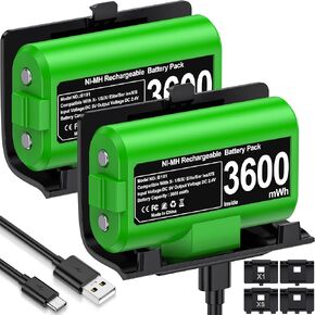Rechargeable Xbox One Controller Battery Pack with 4 Back Covers: USB C Charging Cable 2 x 3600mWh Xbox One Controller Battery Play and Charger Kit for Xbox Series X/S