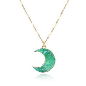 Imitation Natural Stone Purple Crescent Moon Necklace for Women Handmade Natural Gemstone Healing Stone Moon Necklace (Purple)