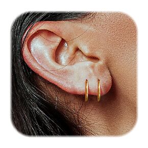 14K Gold Plated Small Hoop Earrings for Women Hypoallergenic 316L Surgical Steel Cartilage Huggie Hoop Earrings Handmade Hinge Huggie Hoop Earrings for Helix Tragus Conch Piercing Jewelry 8/10/12mm