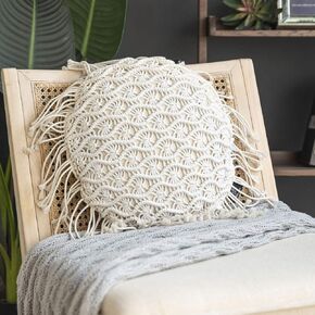 Phantoscope 100% Cotton Handmade Crochet Woven Boho Throw Pillow Farmhouse Pillow Insert Included Decorative Cushion for Couch Sofa Pink 18 x 18 inches