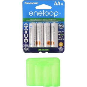 Eneloop QS-RXXW-NU9Y Newest Version 4th Generation AA NiMH Pre-charged 2100 Times Rechargeable Battery with Holder Pack of 4