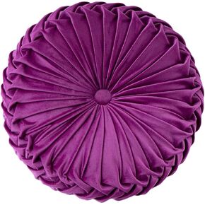 HLOVME Round Velvet Pillow for Couch Small Handmade Decorative Throw Pillow for Bed Bedroom 13.7" Pink