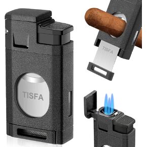 ولاعة سيجار TISFA، ولاعة بوتان مع قاطع سيجار، ولاعة شعلة نفاث ثلاثية تقطع ما يصل إلى 60 سيجارًا بقياس حلقة، ولاعات بوتان مقاومة للرياح قابلة لإعادة الملء (أسود غير لامع) in Kuwait