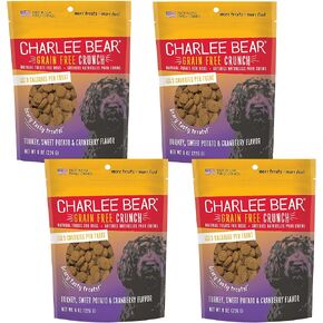 Charlee Bear Dog Treats Small Dogs Training Treats Crunchy Low Cal, Grain Free Dog Treats, USA, Puppy Training Treats (Turkey, Sweet Potato & Cranberry) 8oz, 4 Pack
