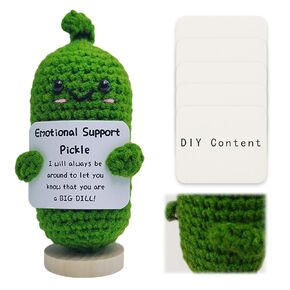 Emotional Support Pickle with DIY Cards,Positive Pickle Birthday Gifts for Women,Cute Funny Emotional Support Crochet Cucumber Doll Room Decors (girl)