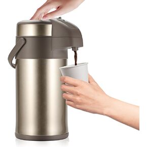 OJOJ 4L/133OZ Thermal Coffee Carafe with Pump, Thermal Beverage Dispenser, Coffee Airpot Stainless Steel Coffee Carafe for Hot Drinks Silver