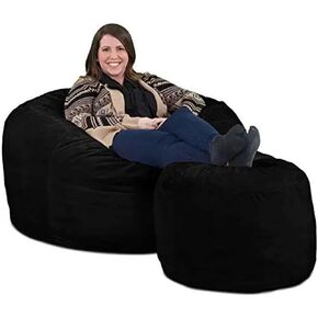 ULTIMATE SACK 5ft Bean Bag Chair & Footstool, Oversize Bean Bag Chair for Adults, Comfy Chair Bean Bag Couch Lounge Sofa Loveseat Furniture | Grey Suede